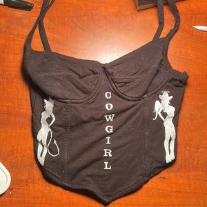 Omighty small black crop tank top cowgirl embroidery DEAD STOCK ULTRA RARE